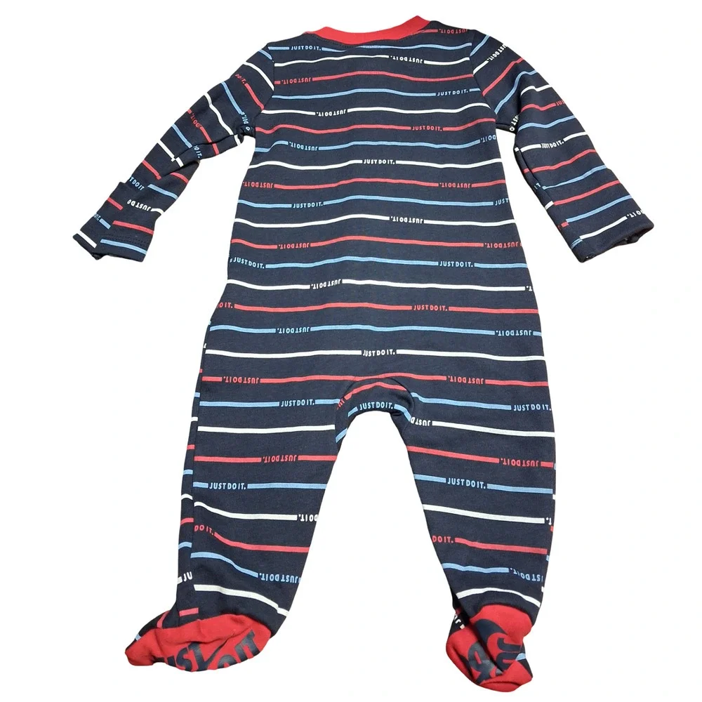 Nike Baby Boys Footed Coverall 3 Months Obsidian Stripe Zip Long Sleeve New